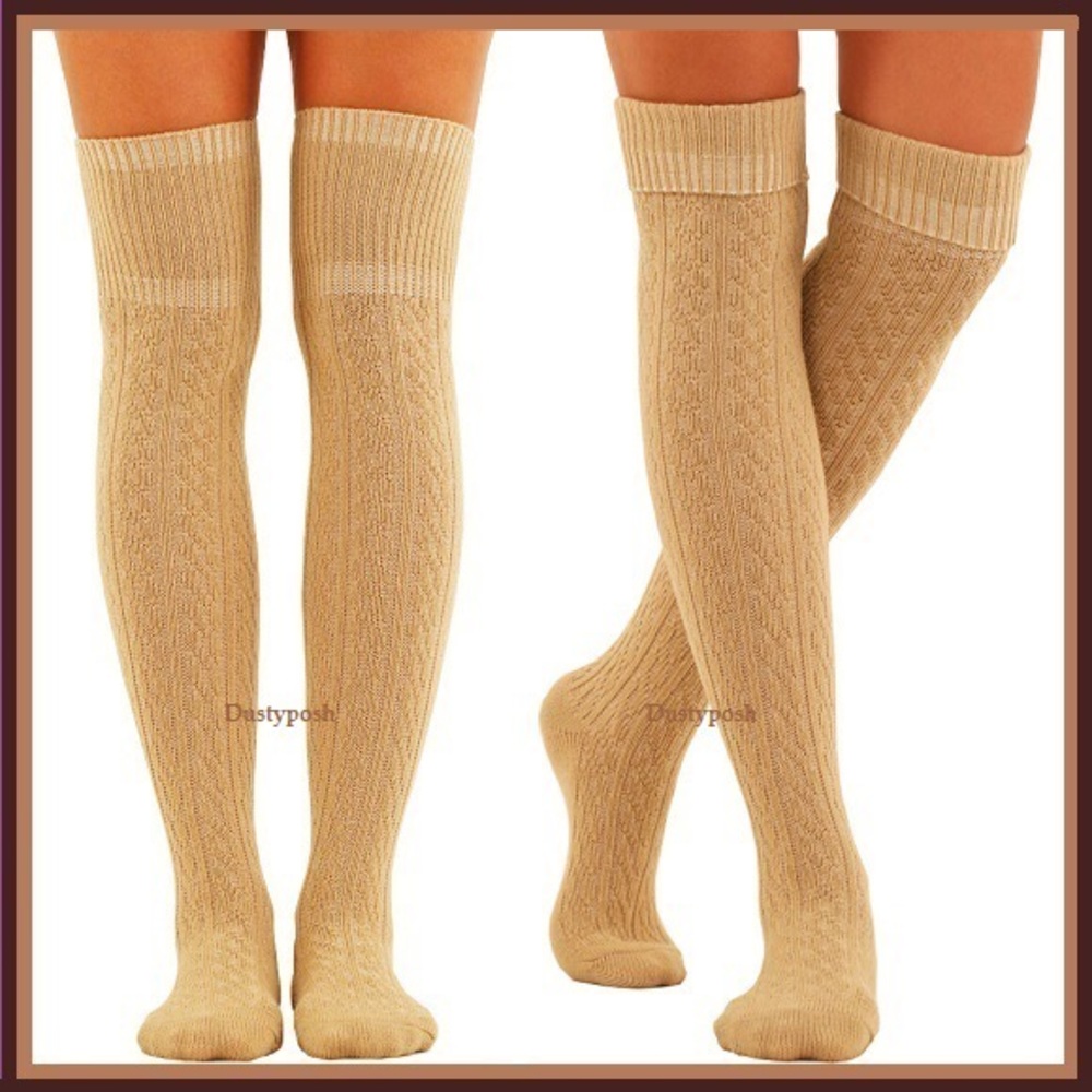 Long Cable Knit Over Knee Socks Thigh High Boot